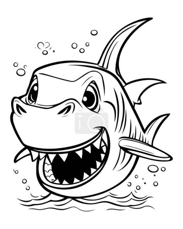 Illustration for Black and White Cartoon Illustration of Cute Shark Fish Animal Character for Coloring Book - Royalty Free Image