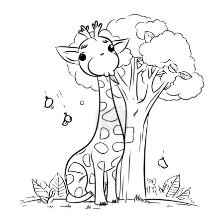 Téléchargez les illustrations : Livre à colorier pour enfants. une girafe et un arbre. - en licence libre de droit