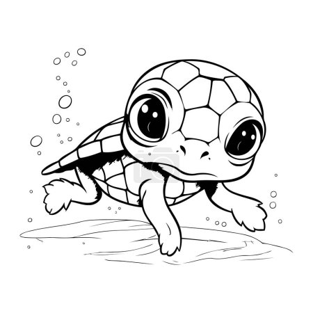 Téléchargez les illustrations : Mignon petit bébé tortue nageant dans la mer. Illustration vectorielle. - en licence libre de droit