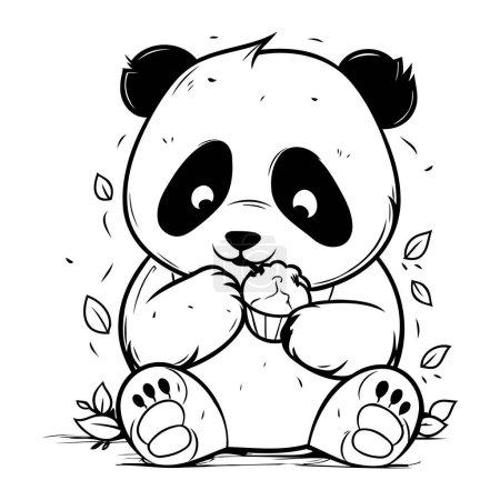 Téléchargez les illustrations : Illustration du personnage mignon de panda de bande dessinée avec un concombre - en licence libre de droit