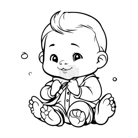 Illustration for Cute baby boy sitting on the floor. Hand drawn vector illustration. - Royalty Free Image