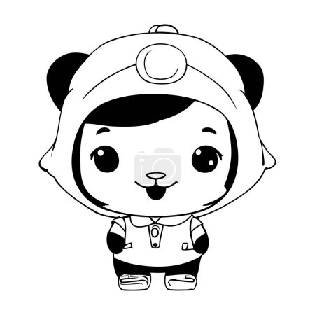 Illustration for Cute astronaut girl icon over white background. black and white design. vector illustration - Royalty Free Image