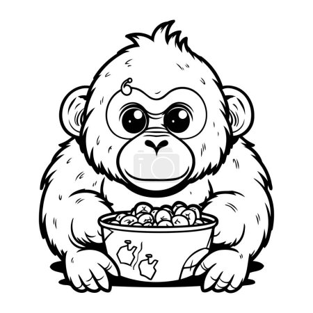 Illustration for Black and White Cartoon Illustration of Monkey Eating Popcorn for Coloring Book - Royalty Free Image