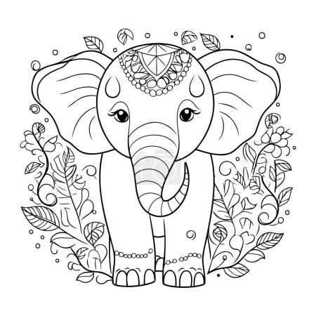 Téléchargez les illustrations : Livre à colorier pour adultes. Éléphant avec ornement floral. Illustration vectorielle. - en licence libre de droit