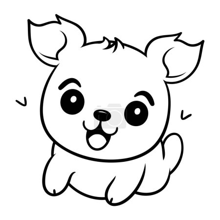 Téléchargez les illustrations : Mignon petit chien kawaii dessin animé vectoriel illustration graphique en noir et blanc - en licence libre de droit