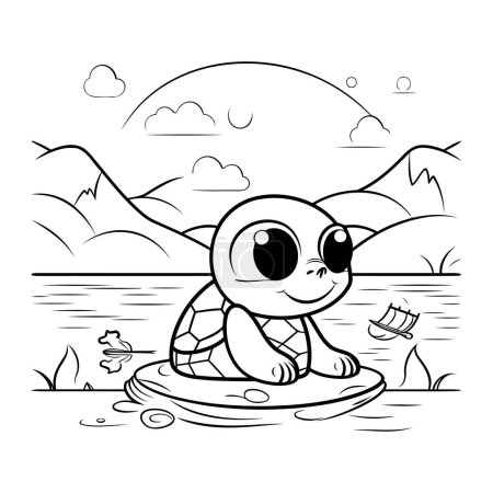 Illustration for Monkey on a swing. Vector illustration. Coloring book for children. - Royalty Free Image
