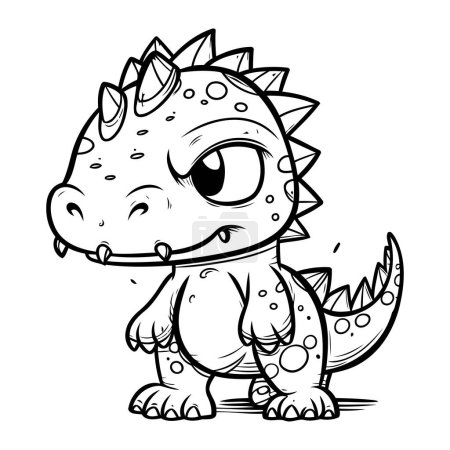 Ilustración de Dibujo para colorear contorno de la página de dibujos animados dinosaurio lindo personaje Vector Ilustración - Imagen libre de derechos