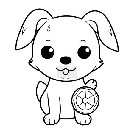 Téléchargez les illustrations : Illustration d'un chien de bande dessinée mignon avec un livre de coloriage d'horloge - en licence libre de droit