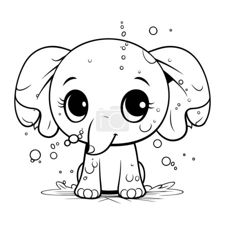 Illustration for Coloring Page Outline Of Cute Cartoon Elephant With Bubbles - Royalty Free Image