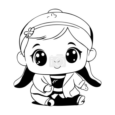 Illustration for Cute little girl with christmas hat cartoon vector illustration graphic design - Royalty Free Image