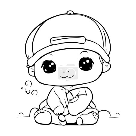 Illustration for Cute baby boy in baseball cap. Vector illustration for coloring book. - Royalty Free Image