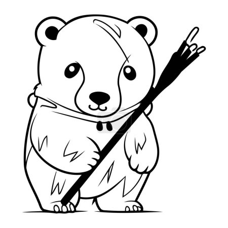 Ilustración de Bonito oso de dibujos animados con un palo. Ilustración vectorial para colorear libro. - Imagen libre de derechos
