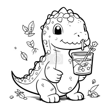 Téléchargez les illustrations : Mignon dinosaure avec un verre de limonade Livre à colorier - en licence libre de droit