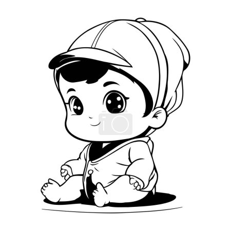 Illustration for Cute little baby boy in baseball cap. Cartoon vector illustration. - Royalty Free Image