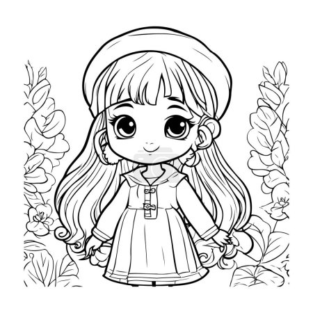 Illustration for Cute cartoon girl coloring page. Vector illustration for coloring book. - Royalty Free Image