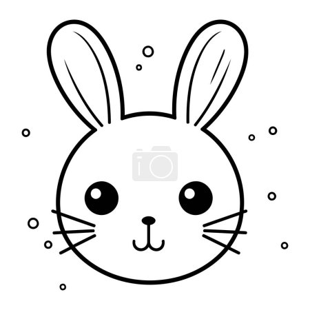 Téléchargez les illustrations : Mignon visage de lapin dessin animé vecteur illustration graphique en noir et blanc - en licence libre de droit