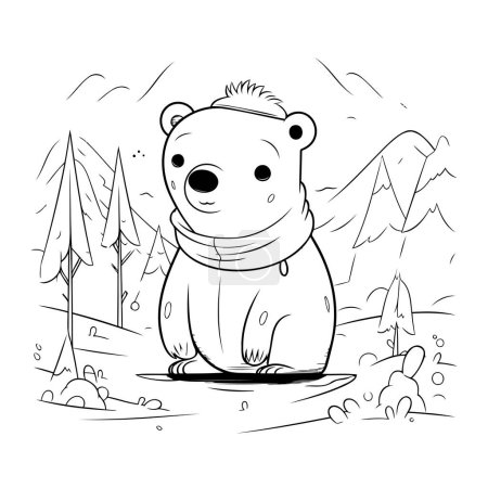 Ilustración de Libro para colorear para niños. oso polar en el bosque. Ilustración vectorial - Imagen libre de derechos