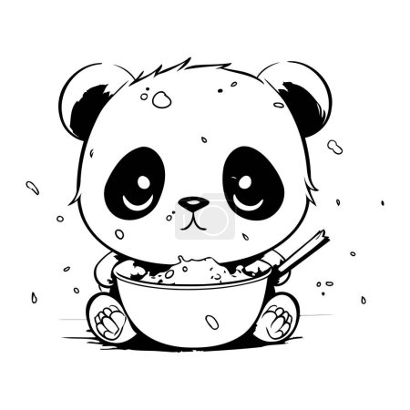 Téléchargez les illustrations : Mignon panda mangeant dans un bol de bouillie. Illustration vectorielle. - en licence libre de droit