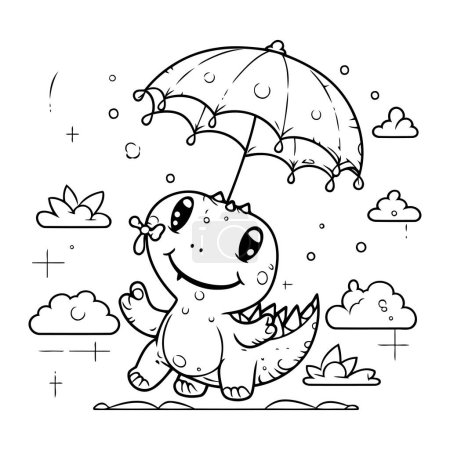 Illustration for Coloring Page Outline Of cartoon dinosaur with umbrella. Vector illustration. - Royalty Free Image