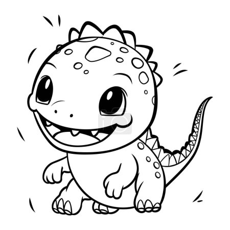 Téléchargez les illustrations : Illustration d'un personnage de dessin animé dinosaure mignon Coloriage Livre Page - en licence libre de droit