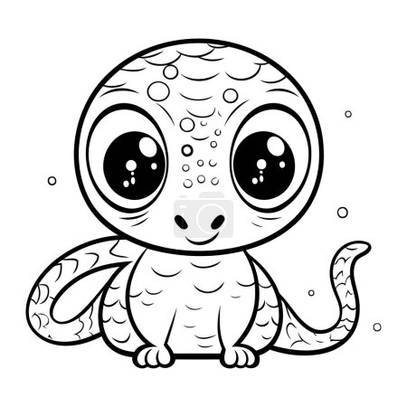 Illustration for Cute little lizard kawaii cartoon vector illustration graphic design in black and white - Royalty Free Image
