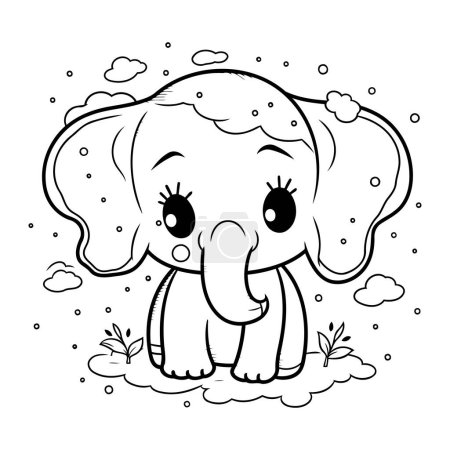 Téléchargez les photos : Coloriage contour d'illustration vectorielle d'éléphant mignon. - en image libre de droit