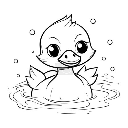 Ilustración de Ilustración vectorial blanco y negro de un lindo pato nadando en el agua. - Imagen libre de derechos