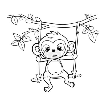 Illustration for Monkey on a swing. Coloring book for children. Vector illustration - Royalty Free Image