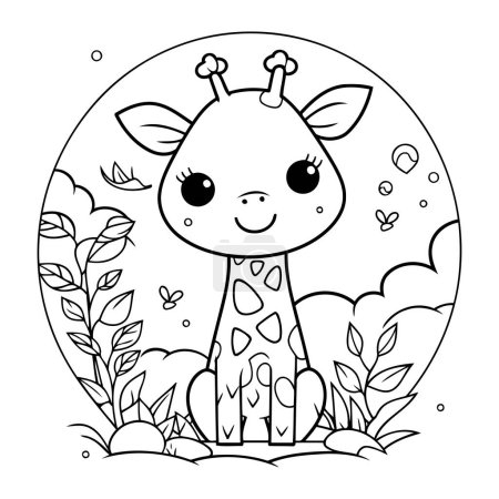Illustration for Cute little giraffe with crown in the landscape vector illustration design - Royalty Free Image