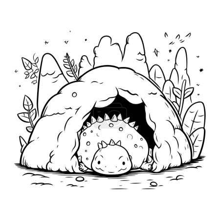 Illustration for Dinosaur igloo in the jungle. Vector illustration for coloring book. - Royalty Free Image