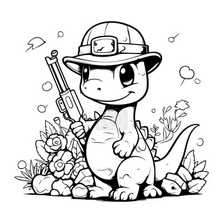 Illustration for Black and White Cartoon Illustration of Cute Dinosaur Fantasy Animal Character for Coloring Book - Royalty Free Image