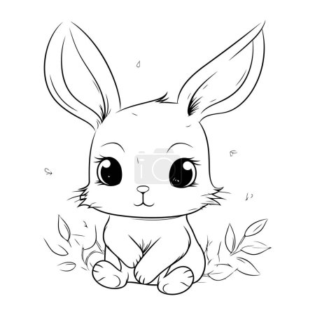 Illustration for Cute cartoon bunny. Black and white vector illustration for coloring book. - Royalty Free Image