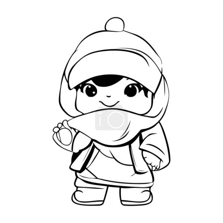 Illustration for Cute boy in winter clothes. Vector illustration for coloring book. - Royalty Free Image