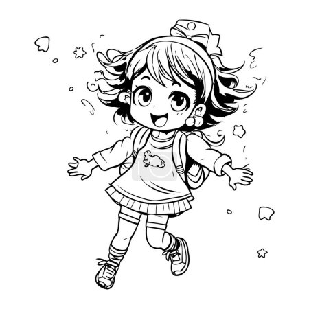 Illustration for Cute little girl running and jumping. Vector illustration for coloring book. - Royalty Free Image