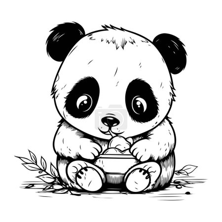Illustration for Cute panda bear sitting on the ground with a toy. Vector illustration. - Royalty Free Image