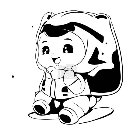 Téléchargez les photos : Mignon petit garçon avec costume astronaute dessin animé vectoriel illustration conception graphique - en image libre de droit