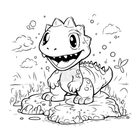 Ilustración de Lindo dinosaurio de dibujos animados. Ilustración vectorial para colorear libro o página. - Imagen libre de derechos