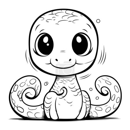 Téléchargez les illustrations : Joli bébé serpent. Illustration vectorielle noir et blanc pour livre à colorier. - en licence libre de droit