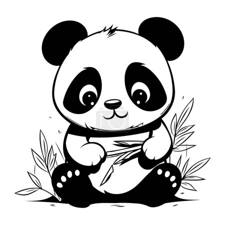 Ilustración de Lindo panda de dibujos animados sentado y sosteniendo el bambú. Ilustración vectorial. - Imagen libre de derechos
