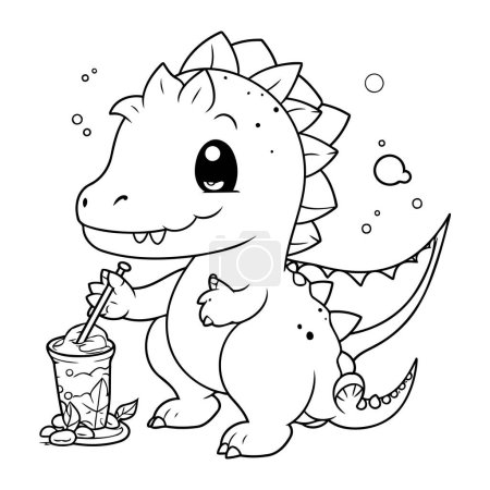Ilustración de Página para colorear Esquema de dinosaurio lindo con libro para colorear helado - Imagen libre de derechos
