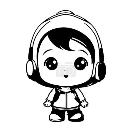 Téléchargez les illustrations : Joli petit garçon en costume d'astronaute avec écouteurs. Illustration vectorielle. - en licence libre de droit