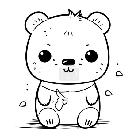 Ilustración de Ilustración de dibujos animados en blanco y negro de lindo personaje de oso para colorear libro - Imagen libre de derechos