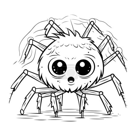 Illustration for Cute cartoon spider. Black and white vector illustration for coloring book. - Royalty Free Image
