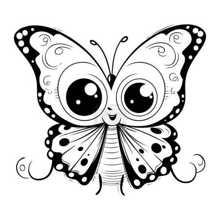 Illustration for Butterfly. Cute cartoon character. Black and white vector illustration. - Royalty Free Image