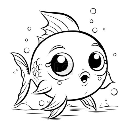 Illustration for Cute cartoon fish. Black and white vector illustration for coloring book. - Royalty Free Image