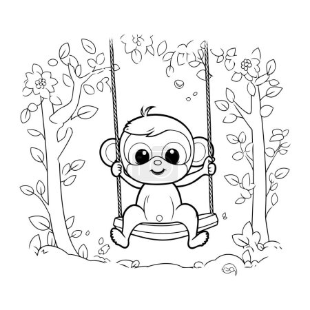 Illustration for Cute little monkey sitting on swing in the park vector illustration design - Royalty Free Image