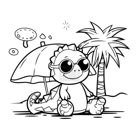 Ilustración de Dibujos animados en blanco y negro Ilustración de dinosaurio lindo con paraguas - Imagen libre de derechos