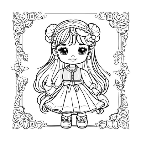 Illustration for Cute cartoon girl in princess dress. Vector illustration for coloring book. - Royalty Free Image