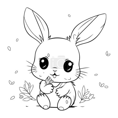 Illustration for Cute rabbit with leaves. Vector illustration for coloring book or page. - Royalty Free Image