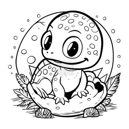 Téléchargez les illustrations : Jolie grenouille de dessin animé sur la lune. Illustration vectorielle pour livre à colorier. - en licence libre de droit